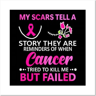 My Scars Tell A Story Breast Cancer Awareness Ribbon Posters and Art